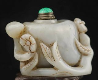 Chinese Old Natural Hetian Jade Hand - Carved Statue Flower Snuff Bottle 3 Inch