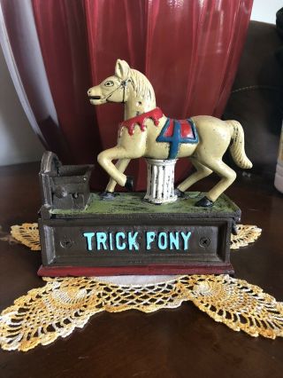 Vintage Antique Mechanical Cast Iron Trick Pony Coin Bank