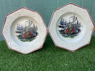 Pair Early 19thc Staffordshire Pearlware Political Corn Law Plates C1810s