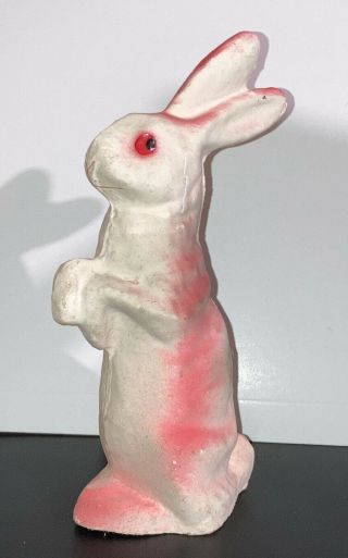 Vintage Paper Mache Easter Bunny Rabbit 7 - 1/8” Tall Empty Candy Container Pink