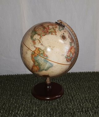 Vintage Replogle 9 Inch World Classic Series Globe Raised Relief Map Wood Base