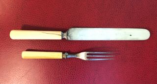 Antique Civil War Era Bone Handled Knife And Fork Set.  Good.