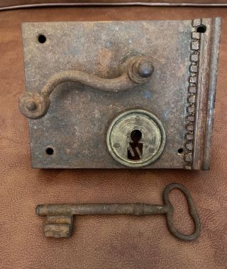 Vintage Iron Brass French Elbow Handles Door Lock Z Key Hardware Collector