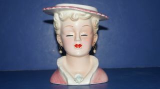 Vintage Ucagco Ceramics Japan HEAD VASE Lady w/ Iridescent Pearls 2