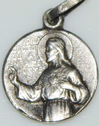 Fine Antique Silver Holy Medal By Penin Our Lady Of The Sacred Heart Of Jesus