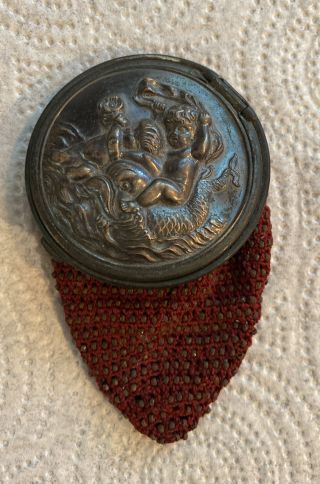 Vintage Antique Beaded Coin Purse Bag Cherubs Riding Fish Crochet Mesh