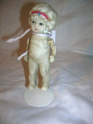 Vintage Japan.  4.  5 Inch Bisque Porcelain Doll,  Frozen Charlotte.  Flapper.  Kewpie