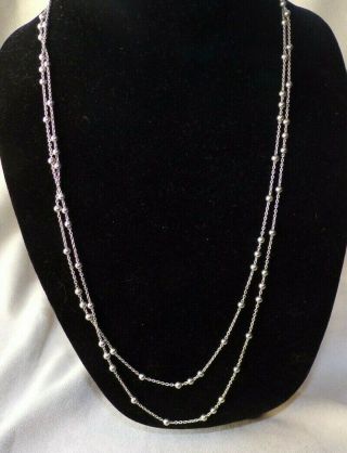Vintage Bellezza Italy Beaded Ball Chain Necklace Sterling Silver 60 "