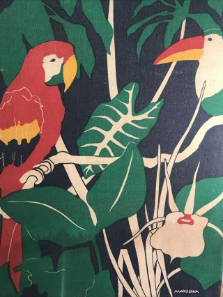 Vintage Marushka Tropical Bird Parrot Silk Screen Print Textile Wall Art 24 " X18 "