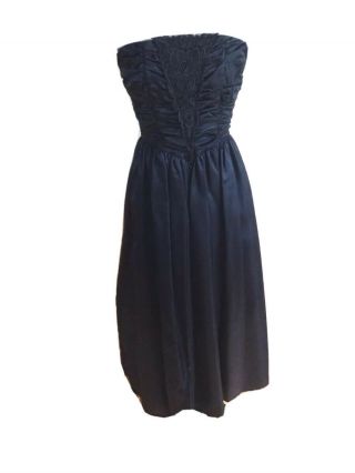 Vintage Gunne Sax Jessica Mcclintock Black Satin Strapless Corset Dress Gown 7