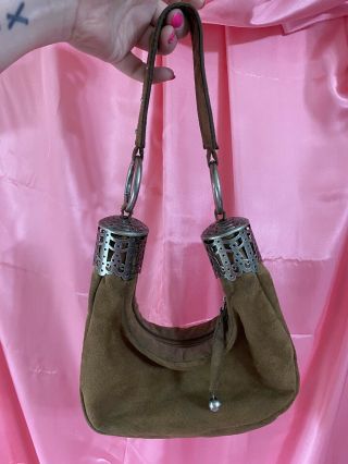Vintage Brown Leather Saddle Bag Silver Metal Boho Hippie