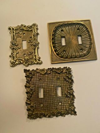 Vintage Cast Aluminum Ornate (2) Double Gang Switch Plates Cover And (1) Switch
