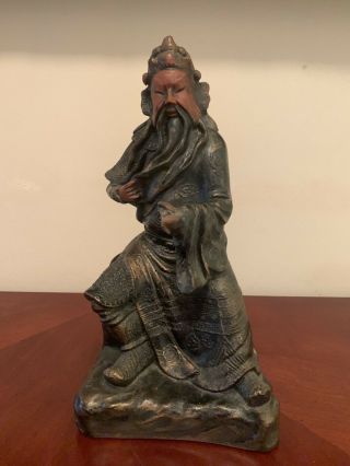 Stunning Antique 10” Chinese Guan Gong Guan Yu Warrior Figurine Statue