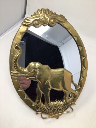 Vintage Brass Elephant Oval Wall Mirror 12 Inches By 8 Inches