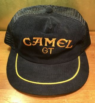 Vintage Camel Gt Racing Hat Corduroy Trucker Snapback Mesh Cap Blue Racing Usa