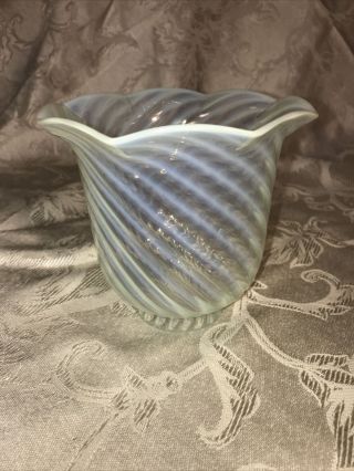 Antique Oil Electric Glass Lamp Shade Swirl White Blue Opalescent 2” Fitter
