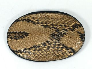 Tony Lama Vintage Snakeskin Belt Buckle Leather Backed Made Usa Unisex