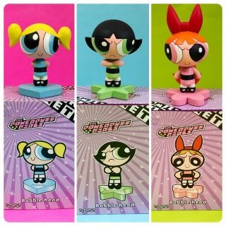 Set Of 3 Powerpuff Girls Resin Bobble Head Figurines Cartoon Network 2000