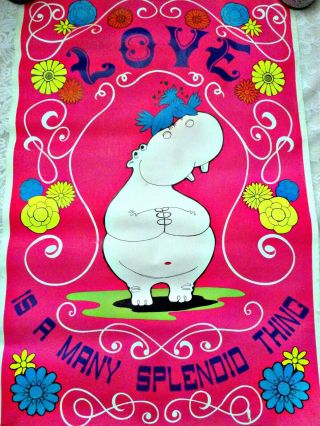 Vintage Blacklight Poster Love Is A Many Splendid Thing Hippo 1969 Celestial Art