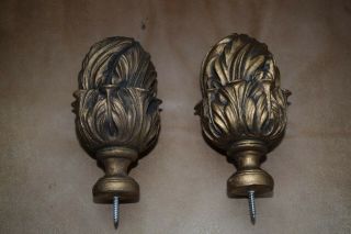 Curtain Rod Finials Set Of 2 Large Gold Resin W/ Screw Ends