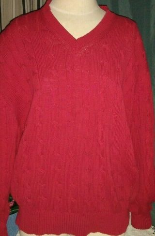 Vintage 80s Norsport Red Cable Knit Cotton Pullover Sweater Men 