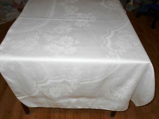 Formal 70x86 Vintage Antique White Irish Linen Double Damask Tablecloth