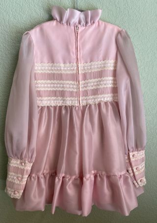 Vintage Dorissa of Miami Girls size 7 Dress High Ruffle Neck Pink Lace Detail 2