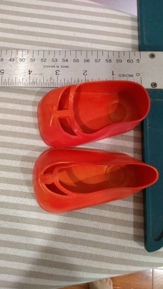 Large 4 " Vintage Red Plastic Doll Shoes 1950 