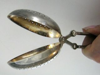 Vintage Eberle Silver Plate Hinged Tea Infuser Strainer Squeeze Handle 6.  5 "