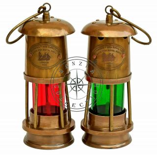 Set Of 2 Antique Brass Minor Lamp Nautical Ship Boat Light Lantern Vintage Decor