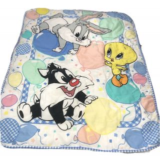 Vintage Looney Tunes Blanket Comforter Bugs Tweety Babies Lovey Warner Bros
