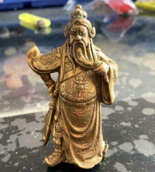 Rare Chinese Bronze Brass Dragon Warrior Guan Gong