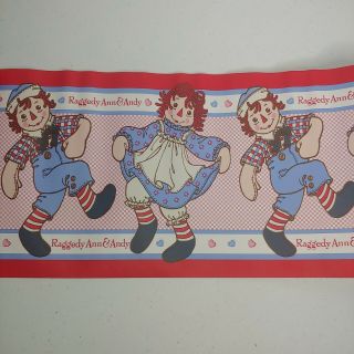 Vintage Raggedy Ann & Andy Wallpaper Border Red Checkered Rag Doll 2 Rolls Kid