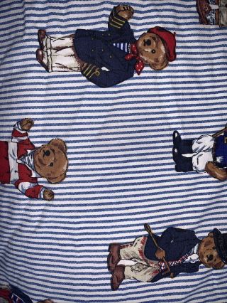 Vintage Ralph Lauren Teddy Bear Polo Blue Stripe Twin Fitted Sheet Cotton