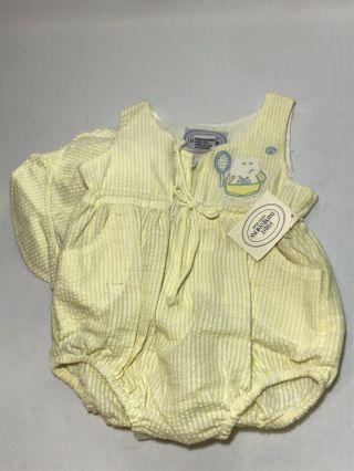 Vintage Nos Baby Romper Playsuit Hippo Matching Hat Tennis 6/9 Month
