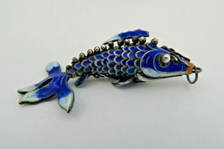 Antique Chinese Sterling Silver & Enamel Articulated Koi Fish Charm Pendant