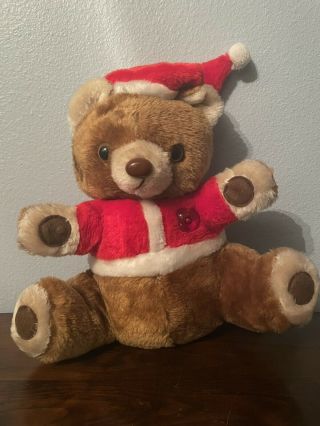 Vtg Christmas Teddy Bear Musical Light Up Heart Plush Stuffed Animal Santa Hat