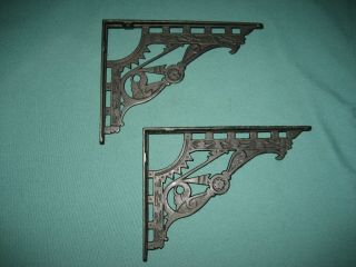Antique Pair Ornate Victorian Eastlake Cast Iron Shelf Brackets Vintage