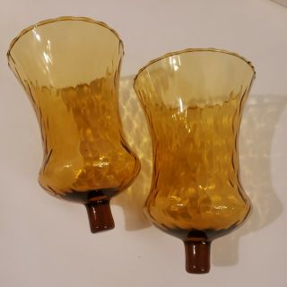 VINTAGE SET OF 2 HOME INTERIOR AMBER GLASS CANDLE VOTIVE HOLDER CUPS 2
