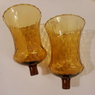 VINTAGE SET OF 2 HOME INTERIOR AMBER GLASS CANDLE VOTIVE HOLDER CUPS 3