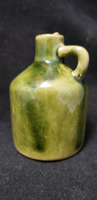 Antique Yellow Green Salt Glaze Miniature Stoneware Whiskey Jug Signed Drydem 8