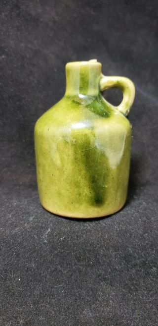 Antique Yellow Green Salt Glaze Miniature Stoneware Whiskey Jug signed Drydem 8 2