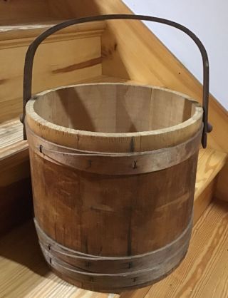 Antique Primitive England Lg Firkin Sugar Bucket Wooden Lapped No Cover