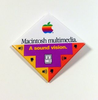 Vintage Apple Macintosh Multimedia Sound Vision Pinback Button Badge Nos Pin