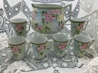 Antique Nippon Te - Oh China Hand Painted Lemonade Pitcher And 6 Mugs / Cups Set