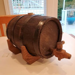 Antique Primitive Wood Keg Barrell With Spigot - Small Size - Décor Wine