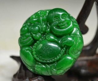 48mm Chinese Green Jade Hand Carved Pendant Buddha
