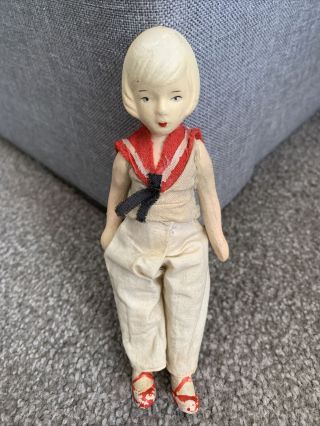 Antique Miniature Bisque Jointed Girl Doll Child Vintage Hand Painted 6” Japan