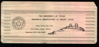 2 Vintage Ibm Punch Cards With Mcdonald Observatory Logo Fort Davis Tx Ibm 1800