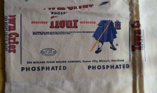6550 Antique Town Crier flour sack,  floral pattern,  partial label 2
